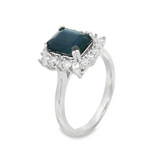 Anillo Piedra Natural Rectangular con Circonias Rubi / 6