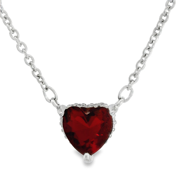 Collar de Plata con Corazon Rojo