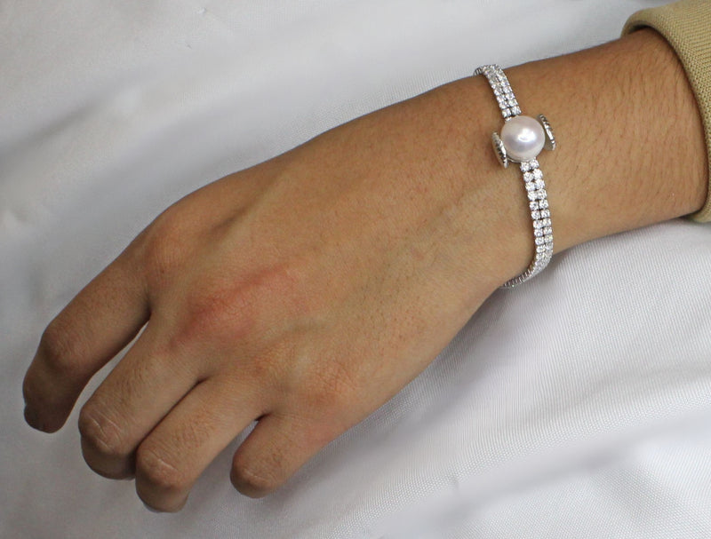 Pulsera de Plata Con Perla y Circonias