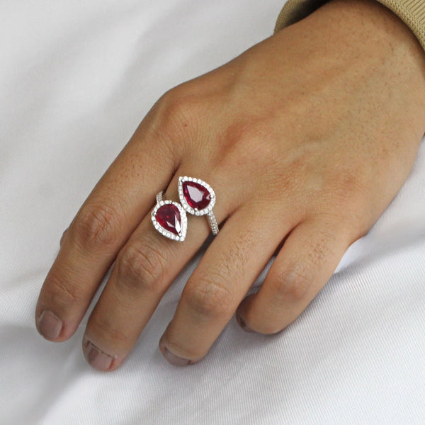 Anillo Piedra Natural de Gota con Circonias Rubi / 6