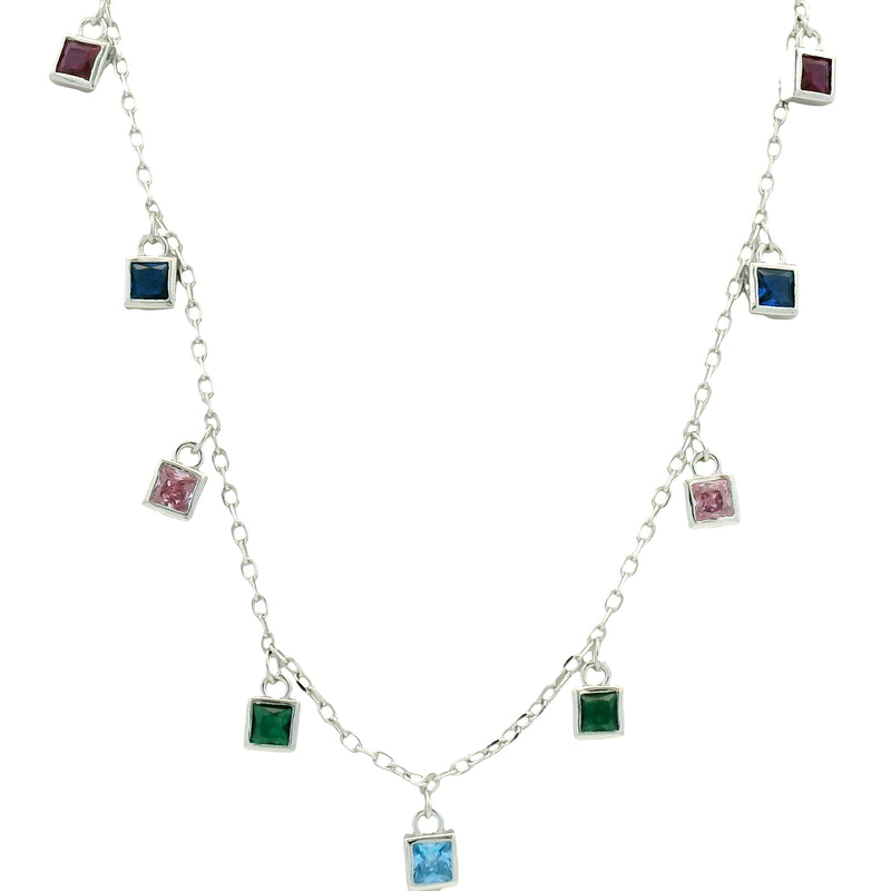Collar de Plata con Colgantes de Circonia Azul