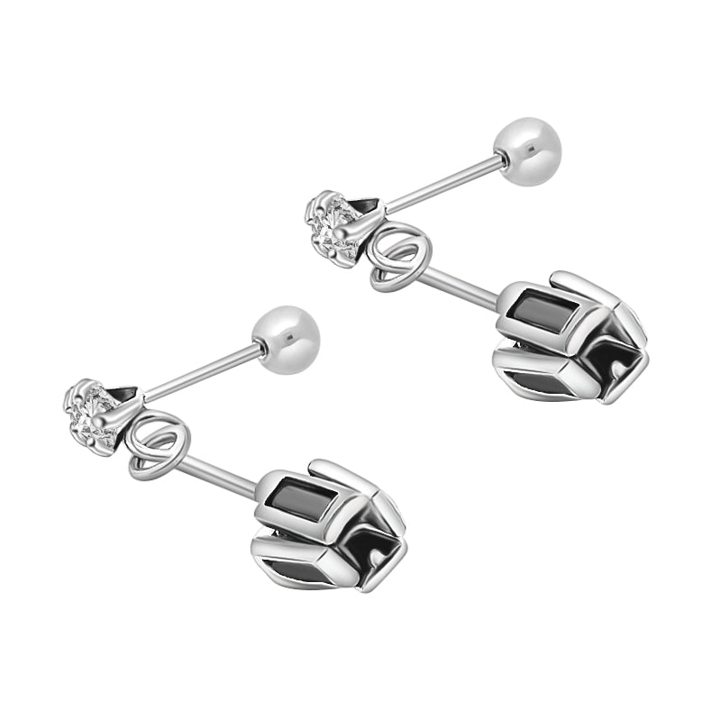 Aretes De Broche De Bolita Plata Con Circonia Blanco c/ Rosa