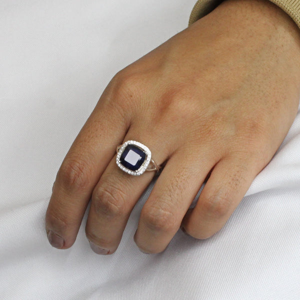 Anillo de Piedras Preciosas Cuadrado Zafiro / 6