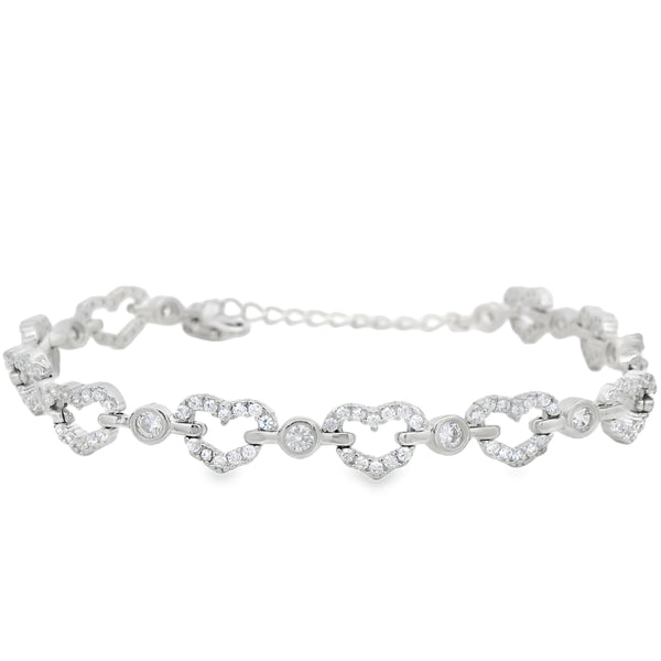 Pulsera Hilera de Corazon con Circonias
