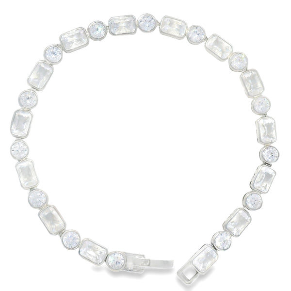 Pulsera Rectangulo y Circulo de Circonia Azul