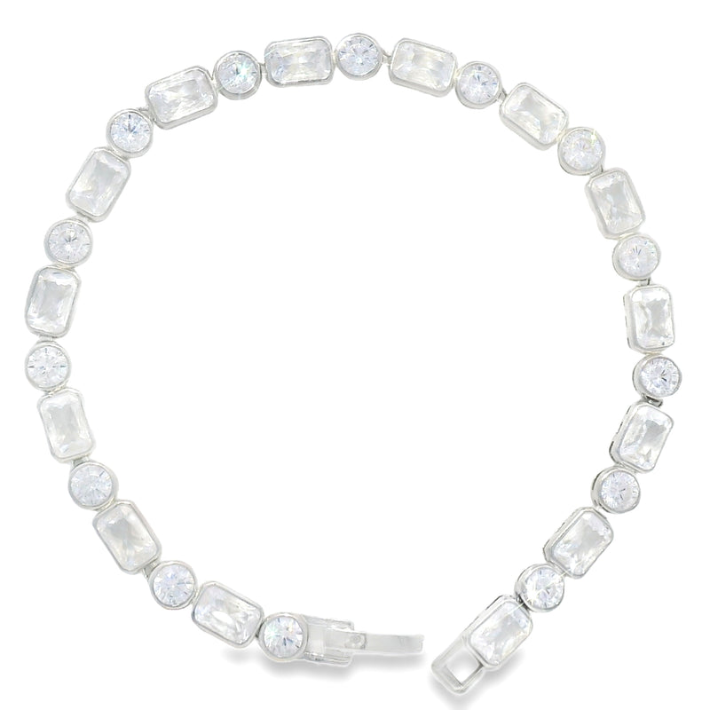 Pulsera Rectangulo y Circulo de Circonia Azul