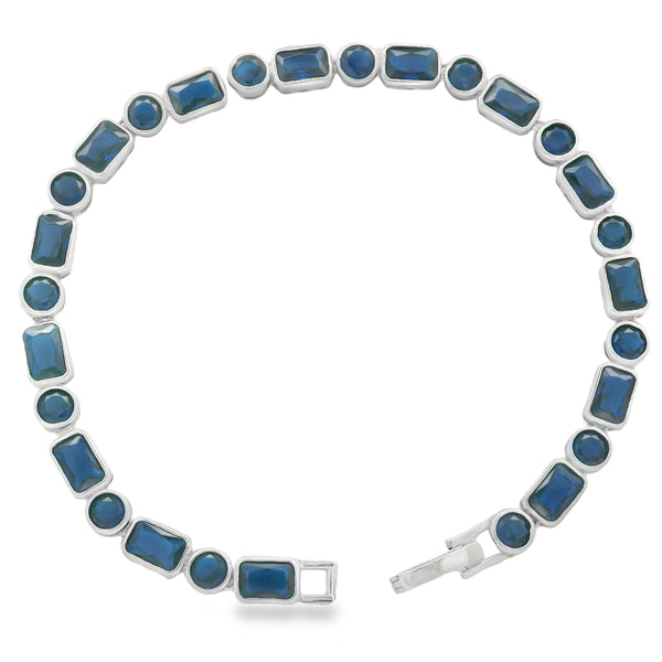 Pulsera Rectangulo y Circulo de Circonia Azul