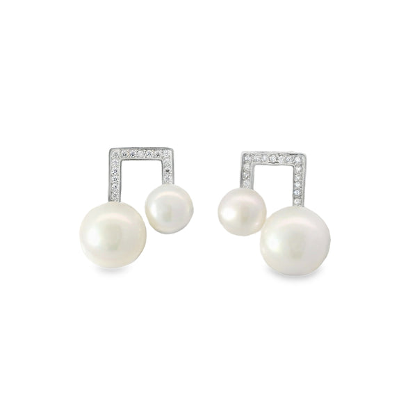 Arete Nota Musical de Perla con Circonia Blanco