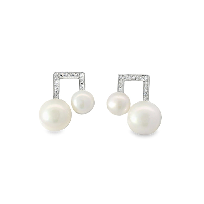 Arete Nota Musical de Perla con Circonia Blanco