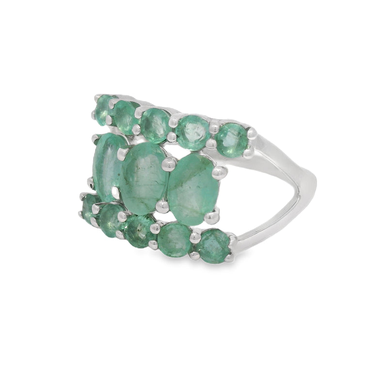 Anillo De Plata Con Piedras Preciosas #7 / Esmeralda