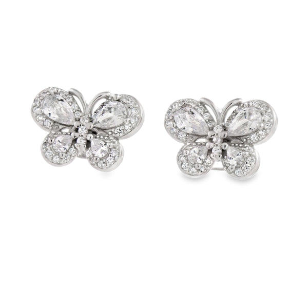 Arete de Plata con Forma de Mariposa y Circonia