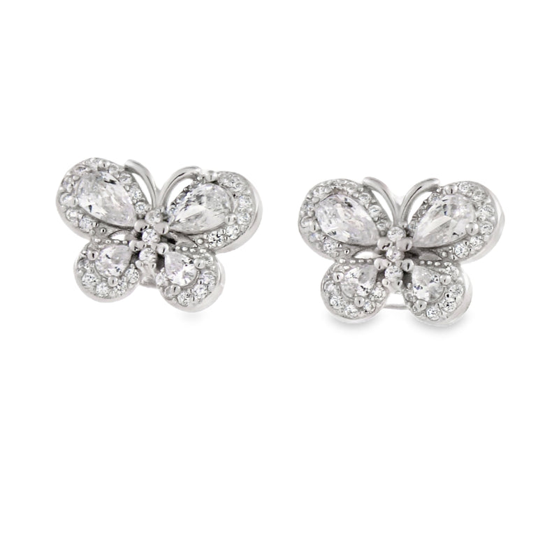 Arete de Plata con Forma de Mariposa y Circonia