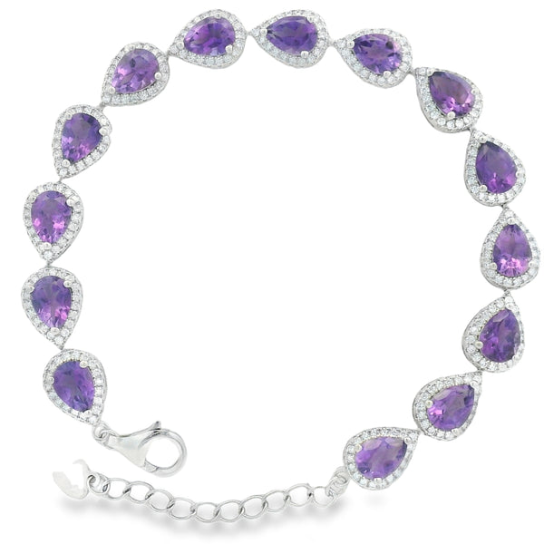 Pulsera de Piedra Natural de Gota con Circonias Amatista