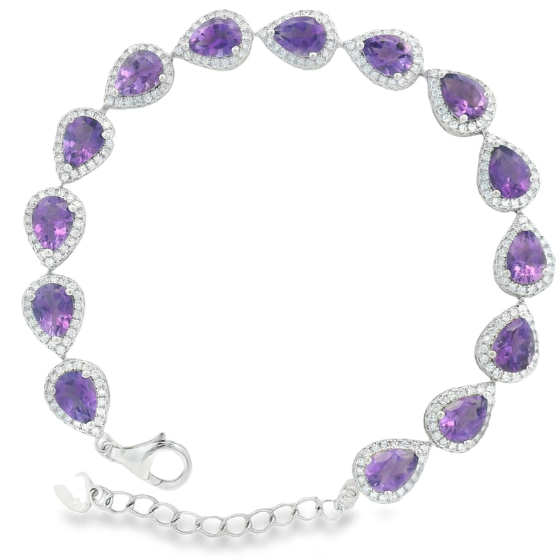 Pulsera de Piedra Natural de Gota con Circonias Amatista