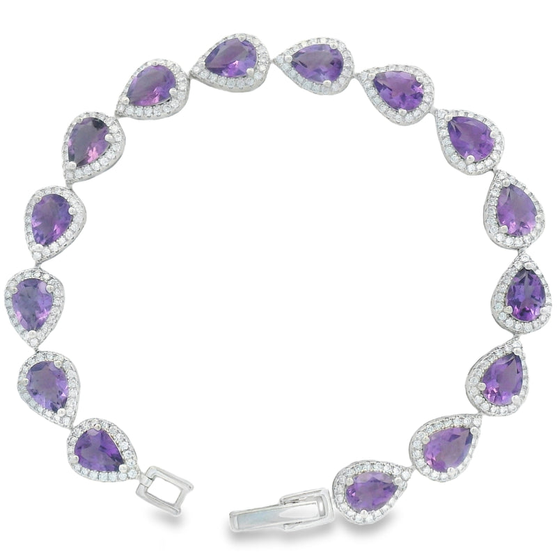 Pulsera de Piedra Natural de Gota con Circonias Amatista