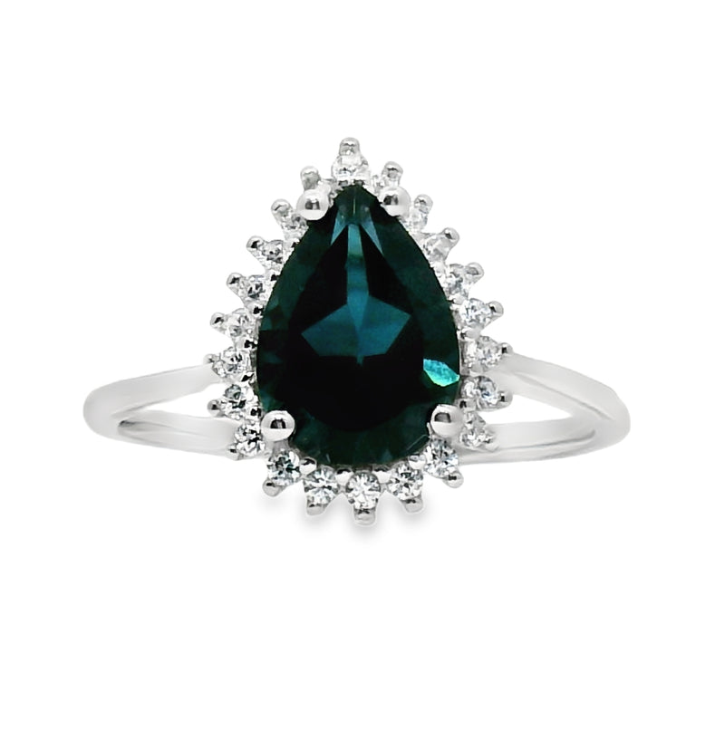 Anillo Piedra Natural Zafiro con Circonia Aguamarina / 8