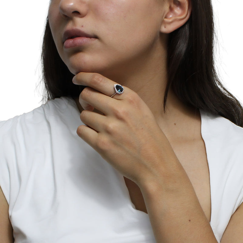 Anillo Piedra Natural Zafiro con Circonia