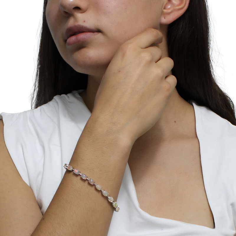 Pulsera Piedra Natural Opalo Blanco en Ovalo