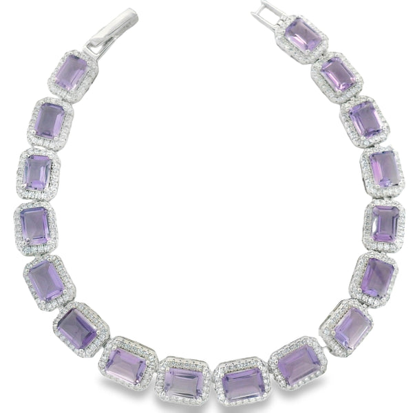 Pulsera de Piedra Natural Rectangular con Circonias Amatista