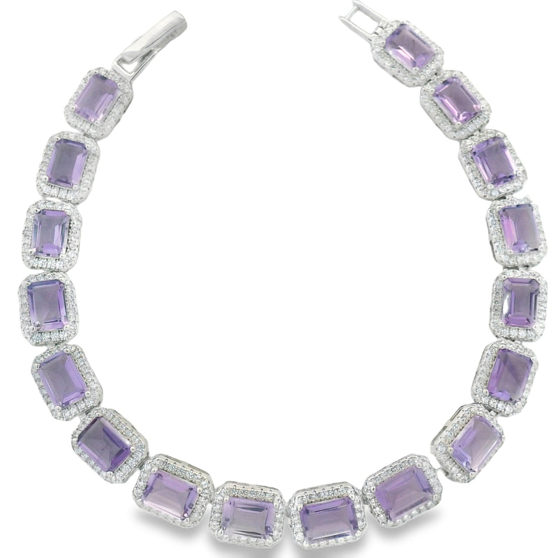Pulsera de Piedra Natural Rectangular con Circonias Amatista