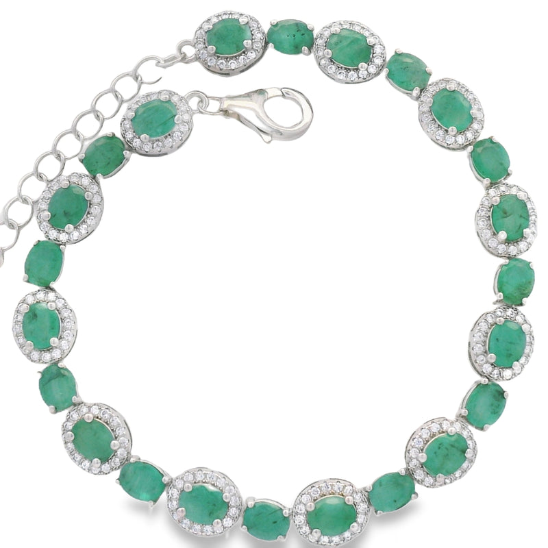 Pulsera de Piedra Natural Ovalo con Circonias Esmeralda