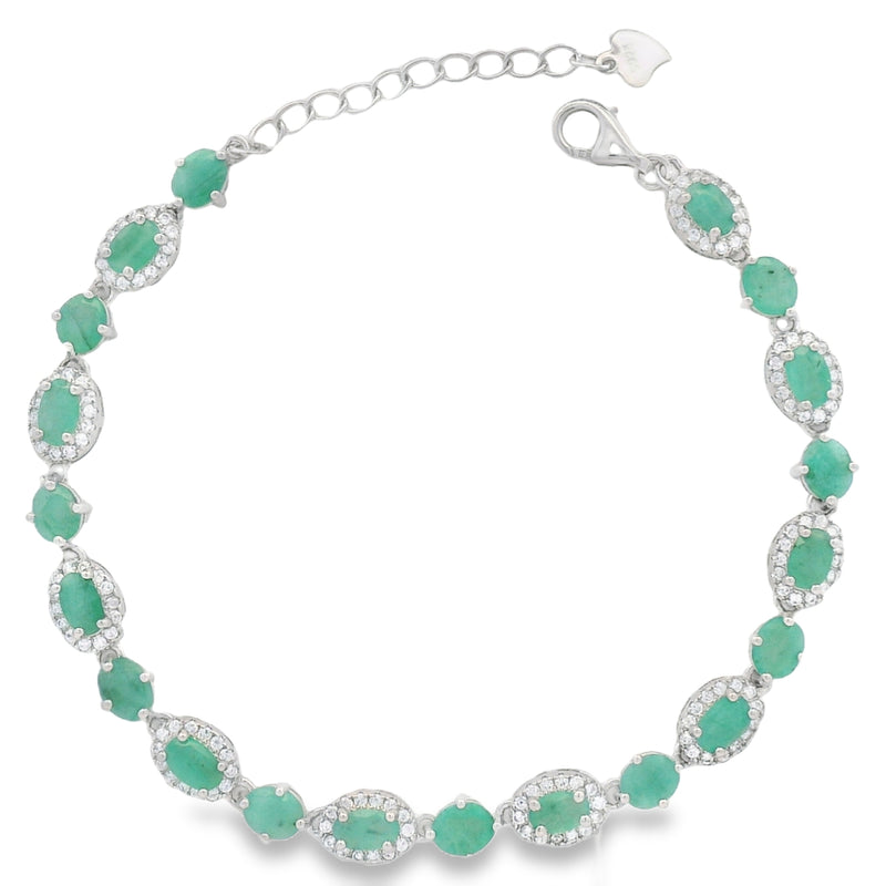 Pulsera de Piedra Natural Ovalo con Circonia Esmeralda