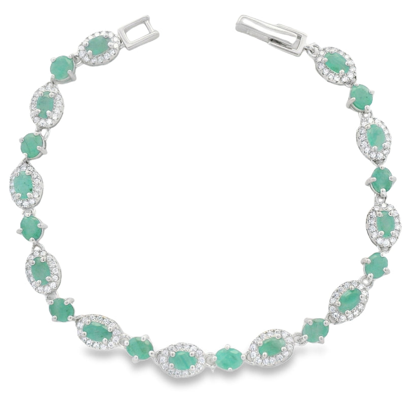 Pulsera de Piedra Natural Ovalo con Circonia Esmeralda