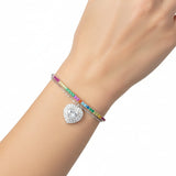 Pulsera Circonia Con Corazón Colgante Blancas