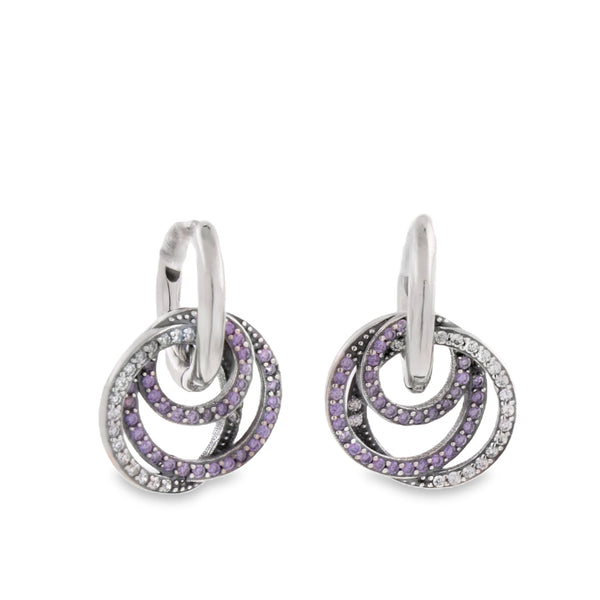 Arracada con Colgante de Circulos con Circonia Morada