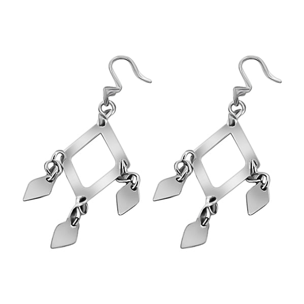 Arete De Plata Rombo Con Colguijes