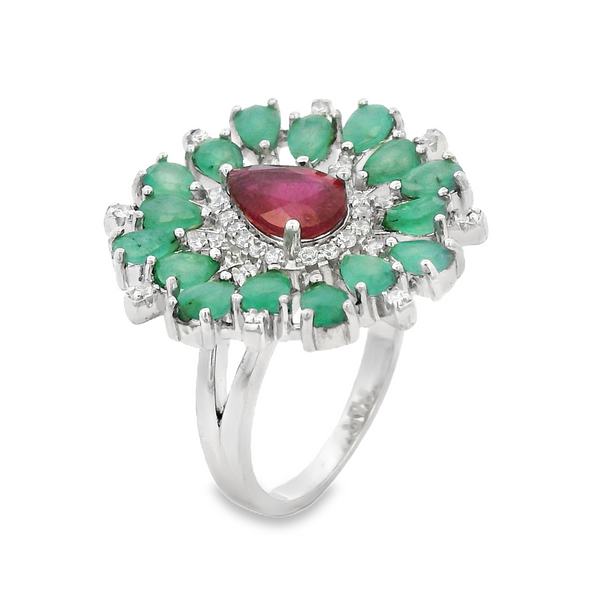 Anillo Esmeralda con Rubi y Circonia 8