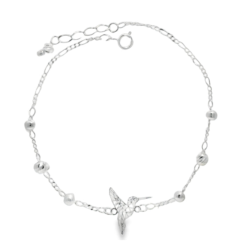 Pulsera con Colibrí y Bolitas de Plata