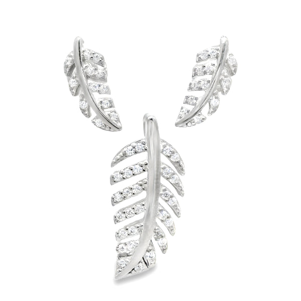 Juego Hojas De Plata Con Circonia