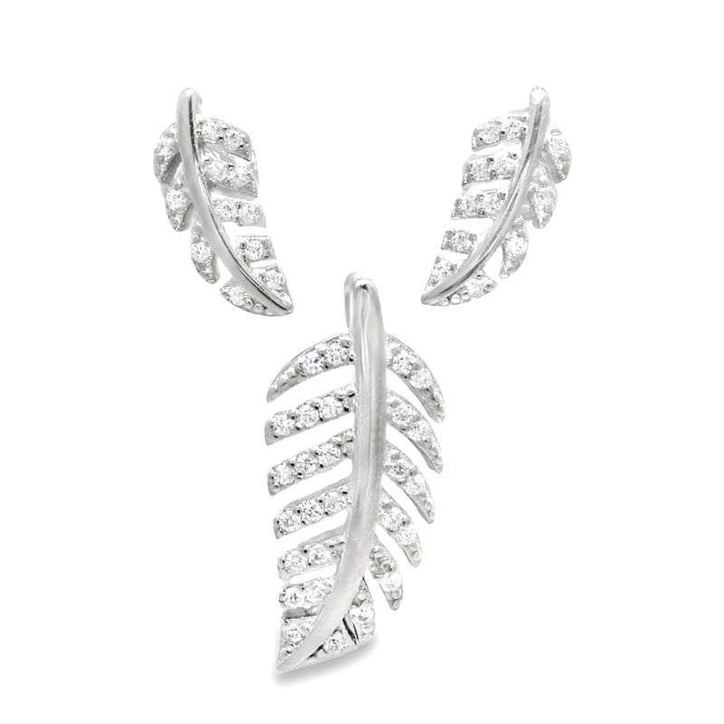 Juego Hojas De Plata Con Circonia