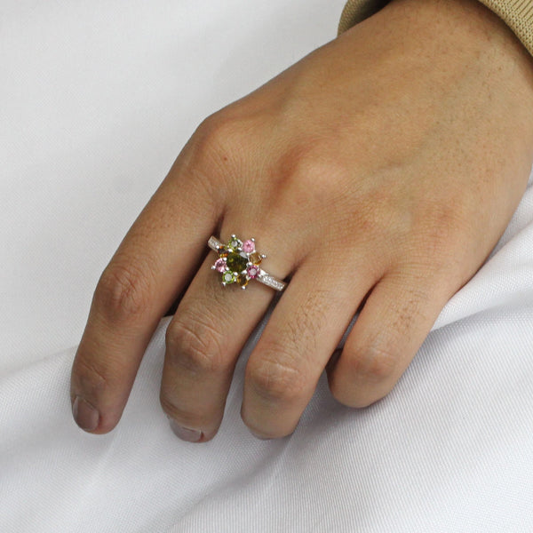 Anillo Turmalina con Circonia de Flor 6