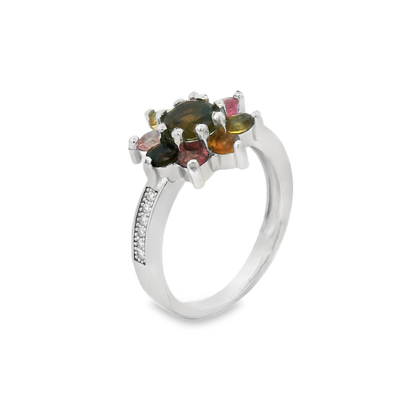 Anillo Turmalina con Circonia de Flor
