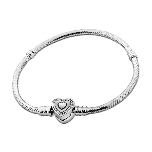 Pulsera Para Dijes Con Broche De Corazón Con Piedras