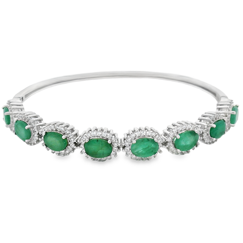 Brazalete de Piedra Natural Ovalado con Circonias Esmeralda