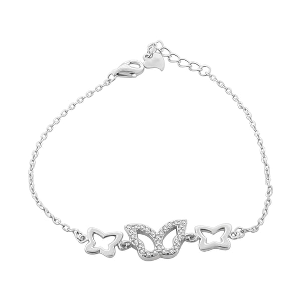 Pulsera Con Tres Mariposas Plata Con Circonia