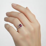 Anillo Cuadrado De Piedra Natural Rubí Con Circonia