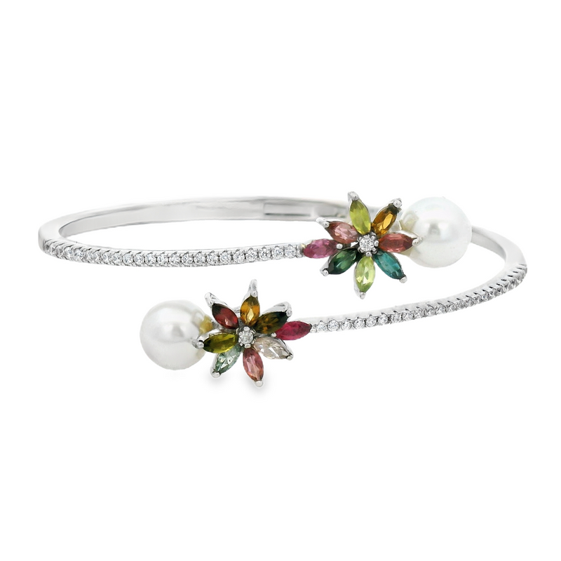 Brazalete de Piedra Turmalina con Perla Colgante