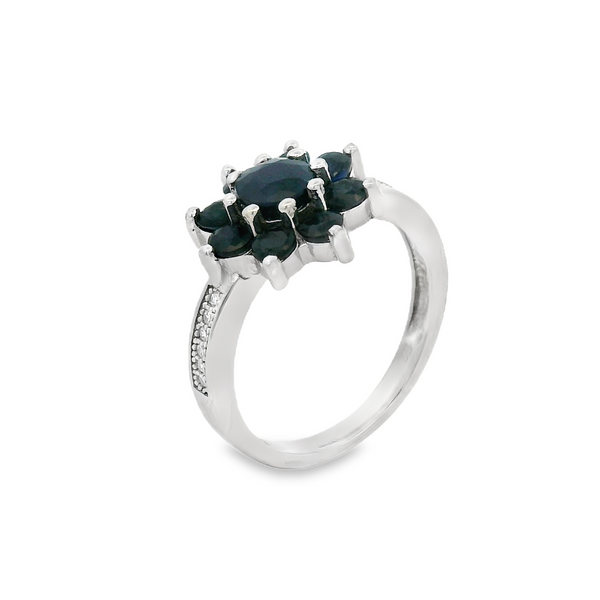 Anillo Flor de Piedra Natural con Circonia Zafiro / 6