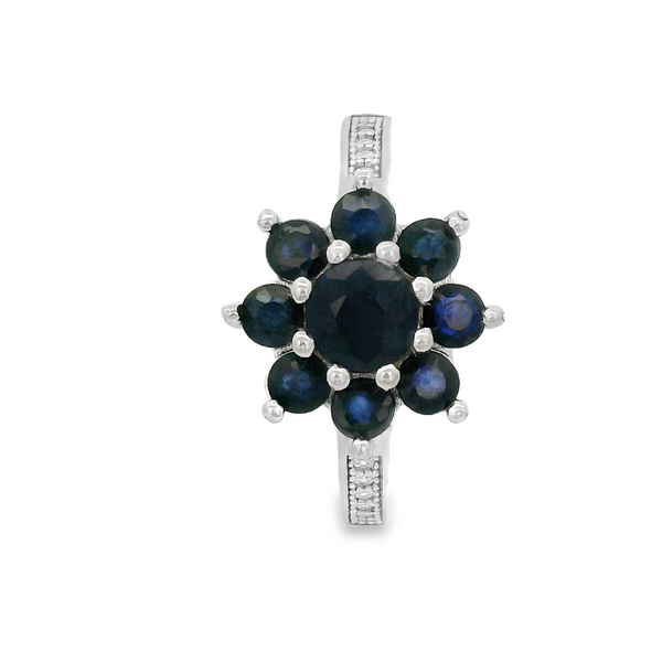 Anillo Flor de Piedra Natural con Circonia Zafiro / 6