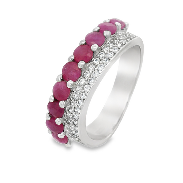 Anillo de Hilera de Piedra Natural y Circonia Rubi / 6