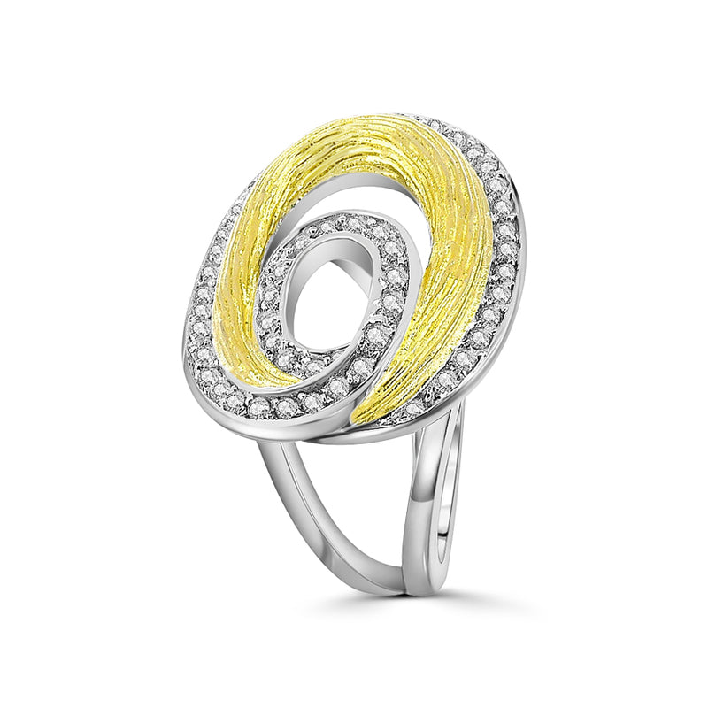 Anillo de Óvalos de Plata con Circonia y Chapa de Oro #6.5