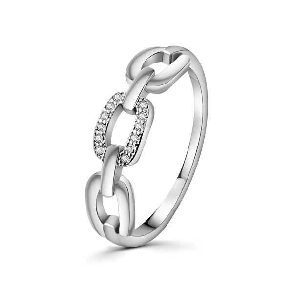 Anillo Mitad Eslabón De Plata Con Circonia #7