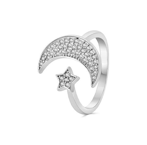 Anillo Luna Y Estrella De Plata Con Circonia #6