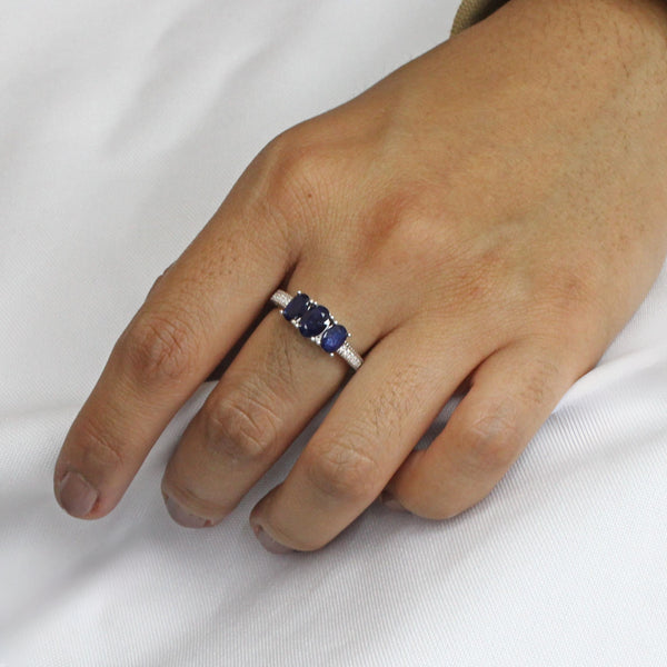 Anillo Piedra Natural con Circonias Zafiro / 6