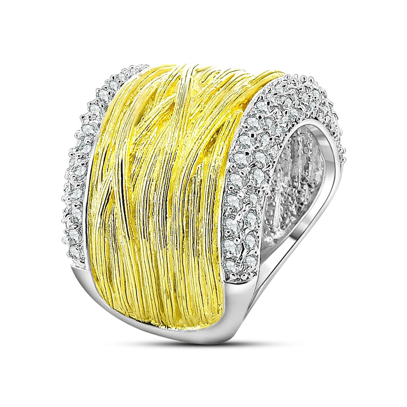 Anillo de Plata con Circonia y Chapa de Oro #7.5