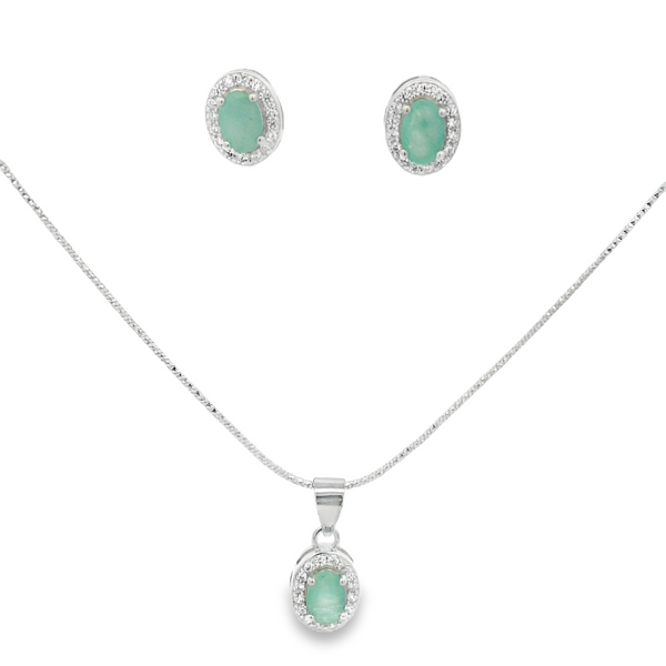 Juego Oval De Plata Con Piedras Preciosas Esmeralda